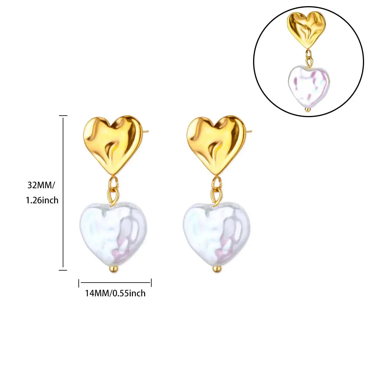 Orecchini Cuore Zircone Cavi in Acciaio Inossidabile Oro | Eleganti & Romantici