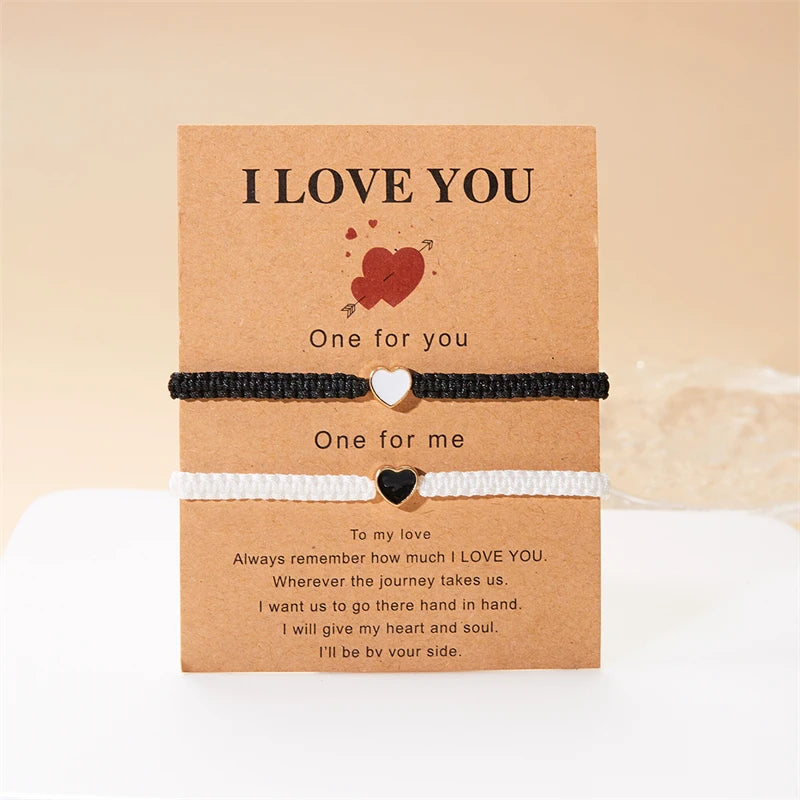 Bracciali Coppia Intrecciati – Cuore Romantico Bianco & Nero
