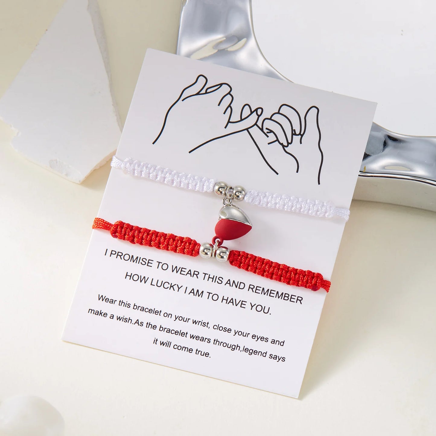 Bracciali Portafortuna Rossi – Cuore Magnetico Intrecciato Coppia