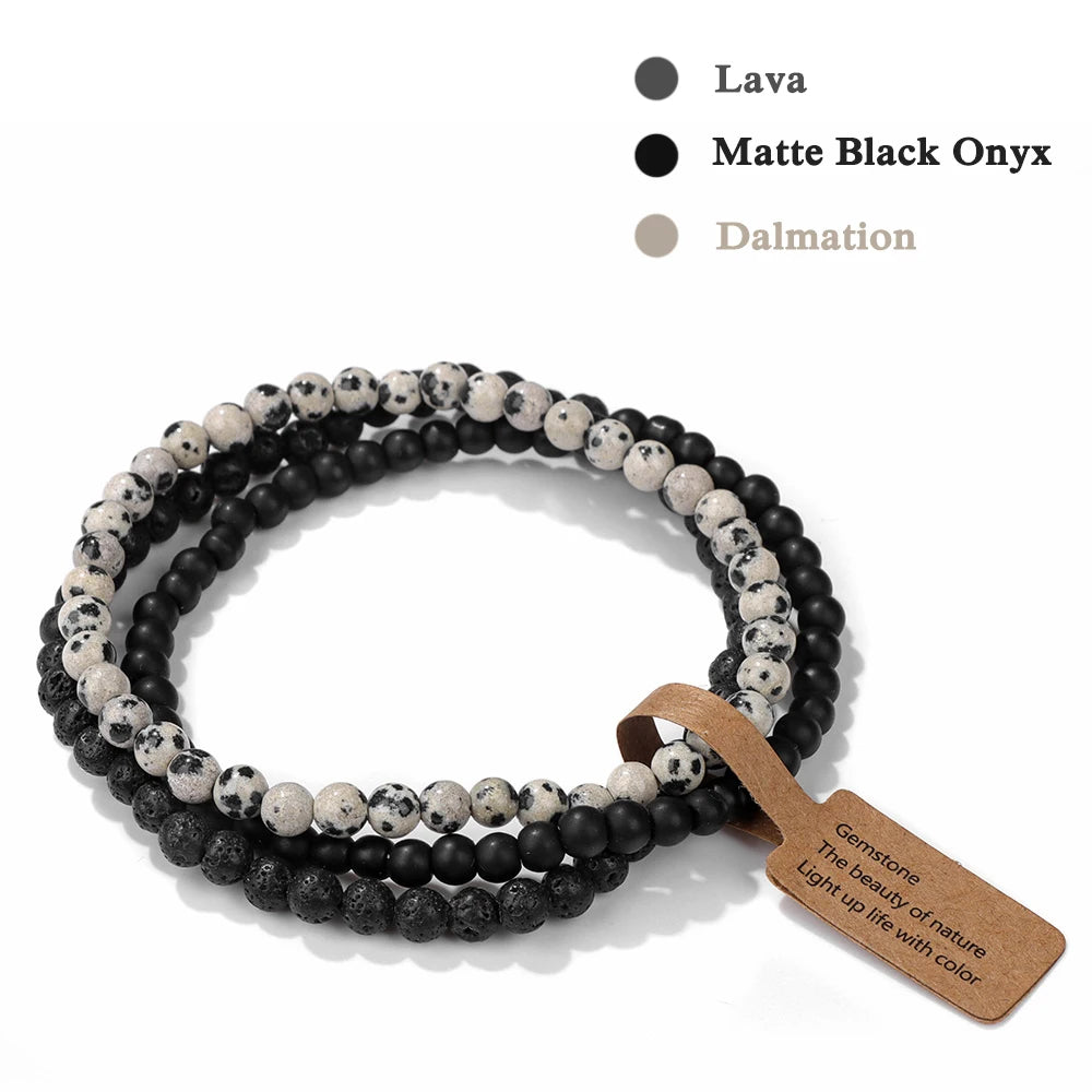 Set Bracciali Pietre Naturali Verdi – Moss Agate & Onyx 3 Pezzi