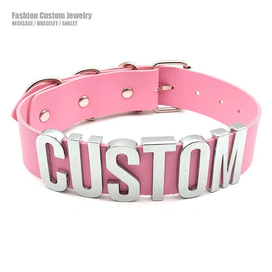 Choker Rosa Personalizzato in Pelle PU • Lettere Custom Name • Stile Punk Fashion | LoveDrop™ Italia