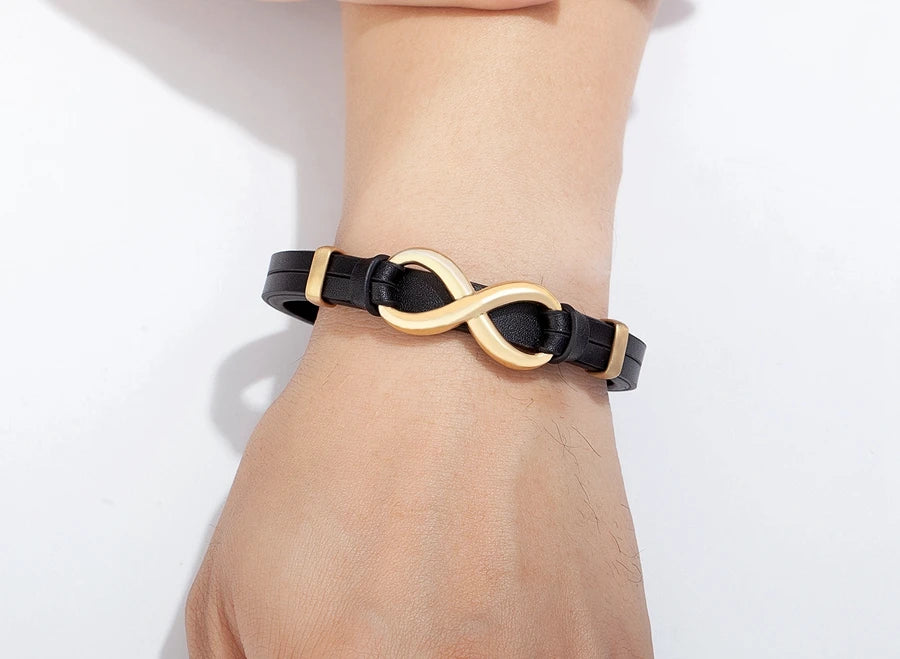 Bracciale in Pelle con Simbolo Infinito – Acciaio Inossidabile