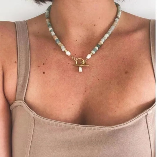 Collana Handmade con Perle d’Acqua Dolce • Pietra Naturale & OT Buckle | LoveDrop™ Italia