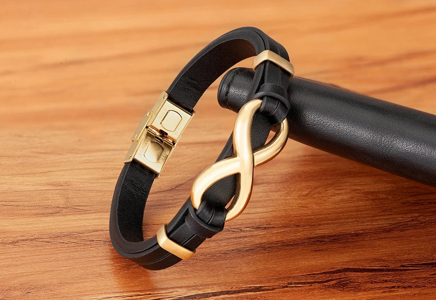 Bracciale in Pelle con Simbolo Infinito – Acciaio Inossidabile