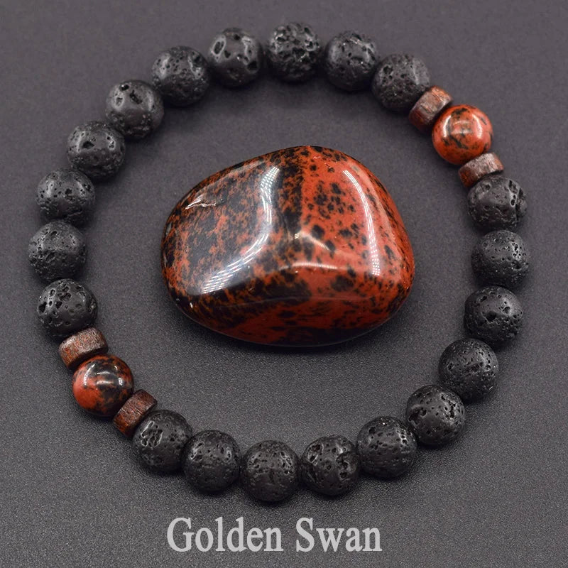 Bracciale Occhio di Tigre & Lava Naturale – Elastico Energia Uomo/Donna