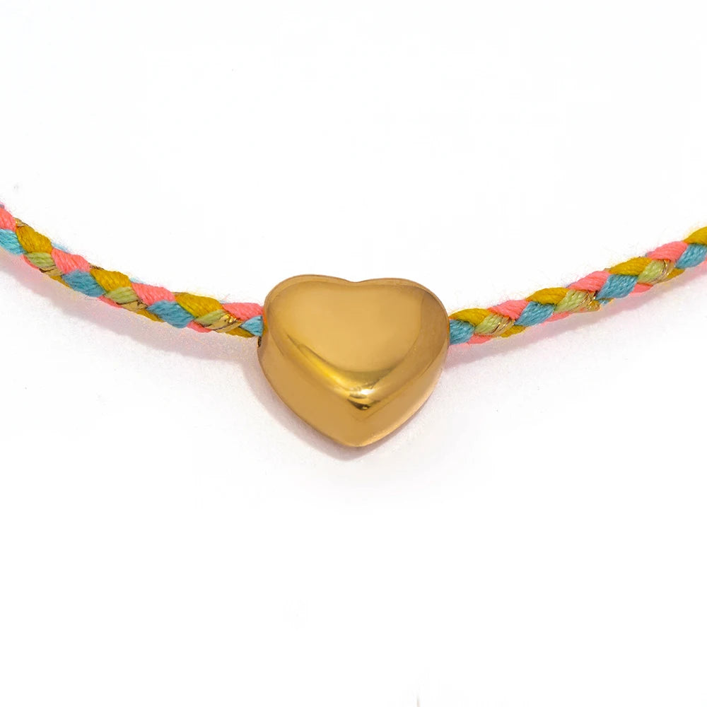 Bracciale Intrecciato Colorato – Cuore Regolabile per Coppie & Amicizia