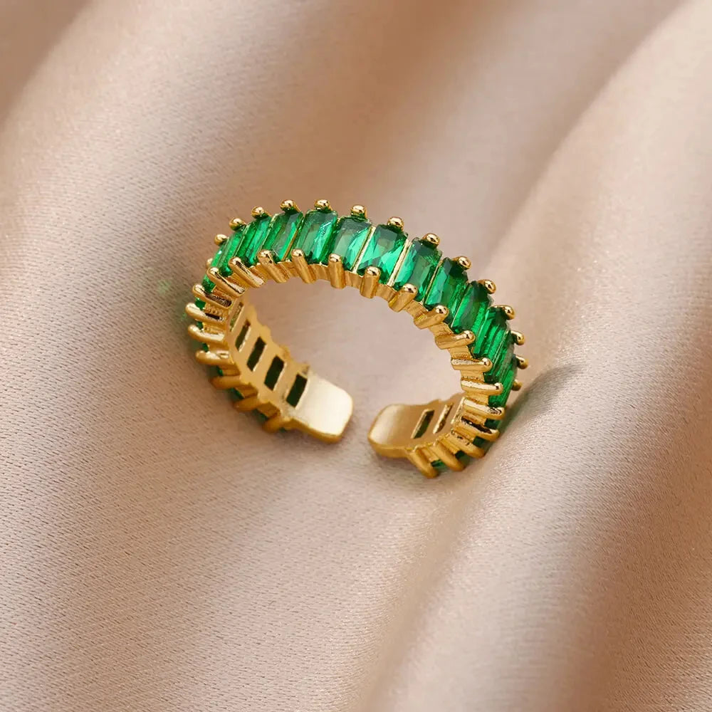 Anello di Coppia Zirconi Colorati | Acciaio Oro Boho Vintage