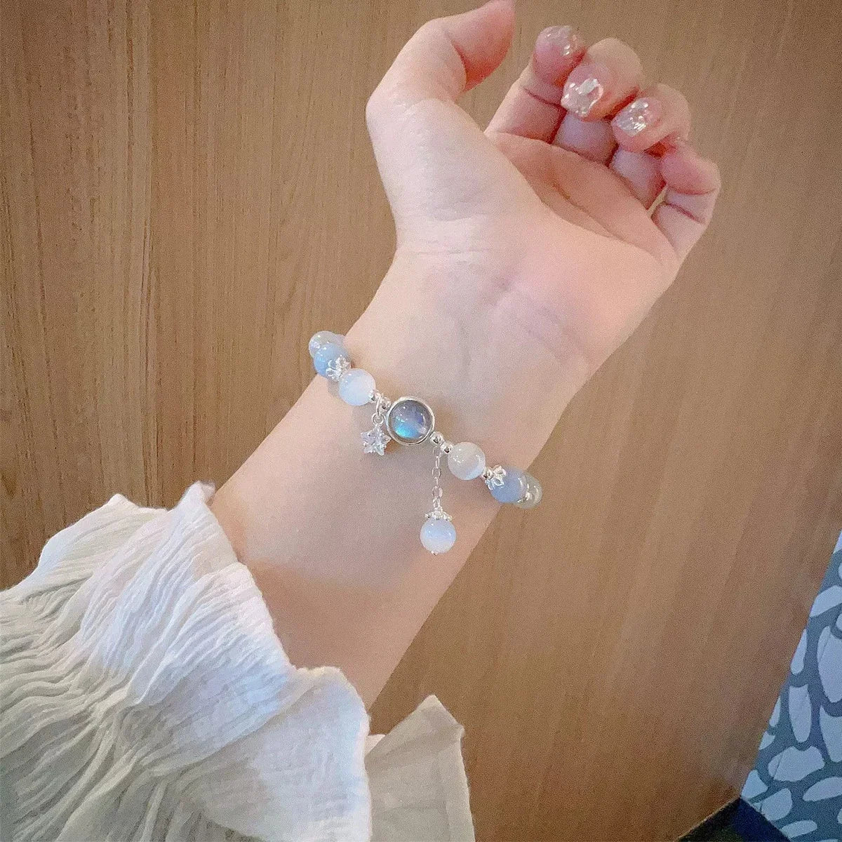 Bracciale Donna Pietra di Luna Azzurra · Cristallo Cat Eye · Elegante & Brillante