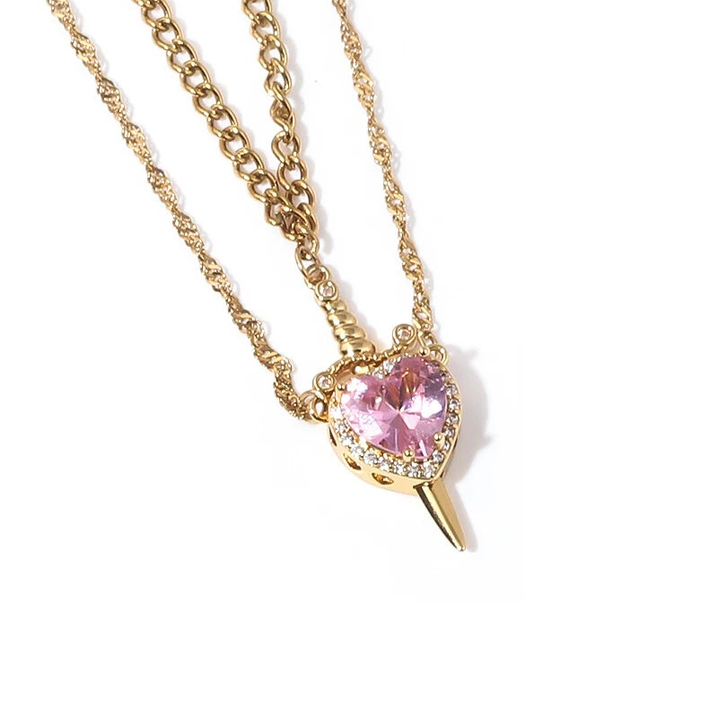 Collane Coppia Cuore & Spada 2025 – Set Argento/Oro con Zirconi