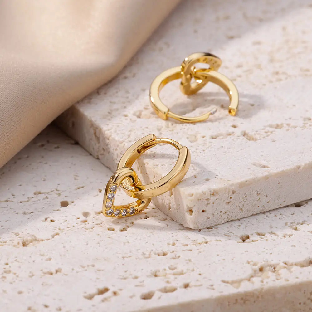 Orecchini Cuore Zircone Cavi in Acciaio Inossidabile Oro | Eleganti & Romantici
