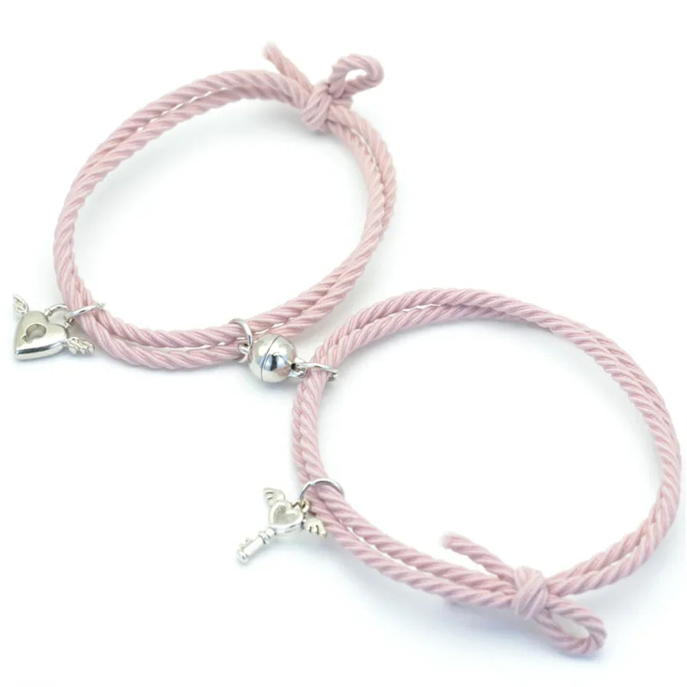 Bracciale di Coppia Magnetico – Cuore & Chiave Intrecciati Deluxe