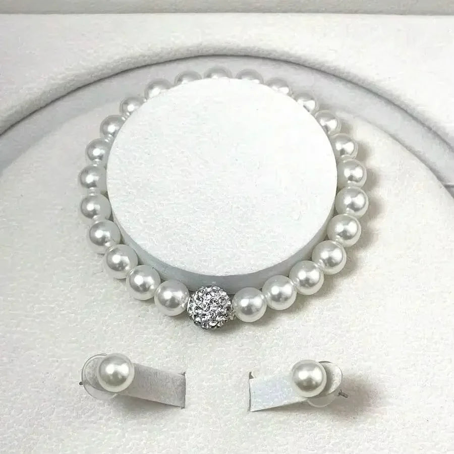 Set Gioielli 3 Pezzi Perle & Cristalli – Collana, Bracciale e Orecchini