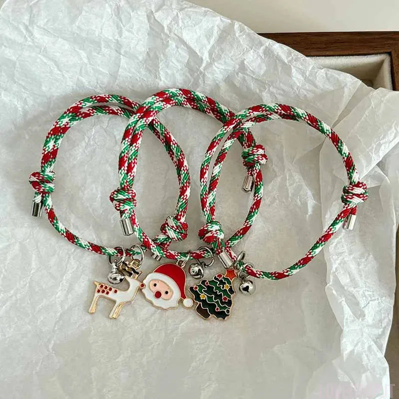 Bracciale di Coppia Natale – Ciondolo Renna/Albero/Pupazzo con Campanellino