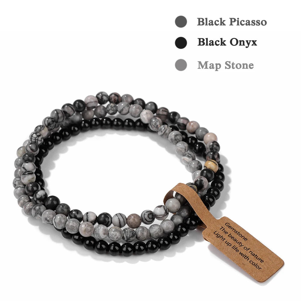 Set Bracciali Pietre Naturali Verdi – Moss Agate & Onyx 3 Pezzi