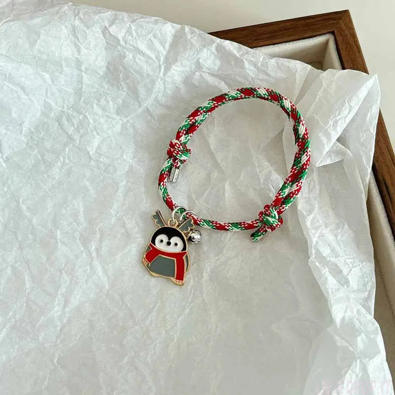 Bracciale di Coppia Natale – Ciondolo Renna/Albero/Pupazzo con Campanellino