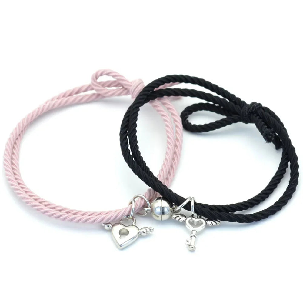 Bracciale di Coppia Magnetico – Cuore & Chiave Intrecciati Deluxe
