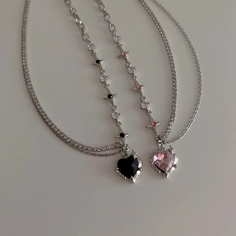 Collana Coppia “Cuore & Spada” Neve Bianca | Pendente Romantico San Valentino