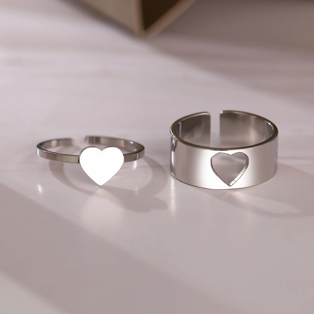 Set Anelli Coppia | Cuore Romantico Regolabile