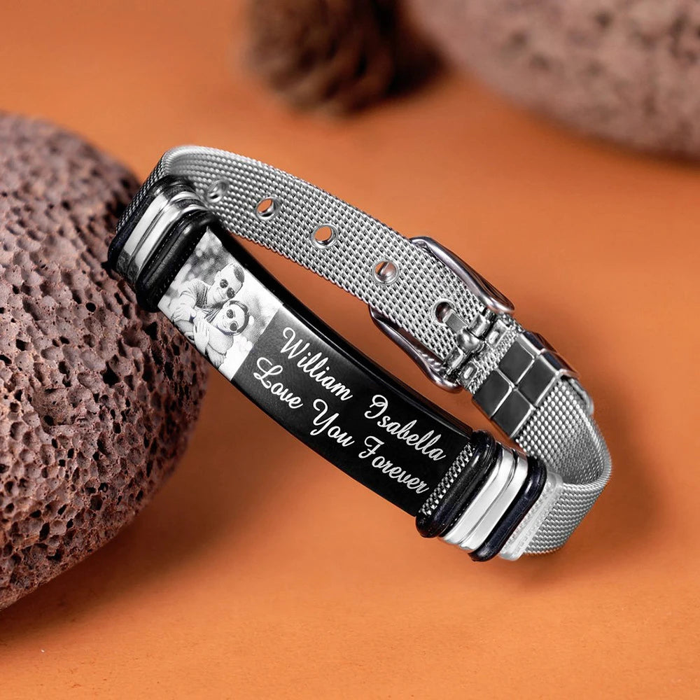 Bracciale Personalizzato con Foto & Testo – Acciaio Inossidabile