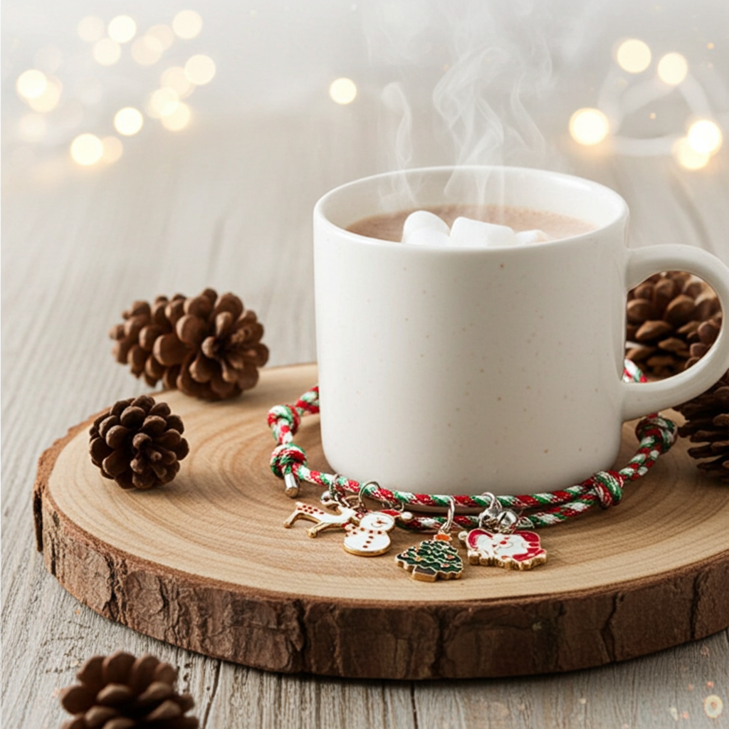 Bracciale di Coppia Natale – Ciondolo Renna/Albero/Pupazzo con Campanellino