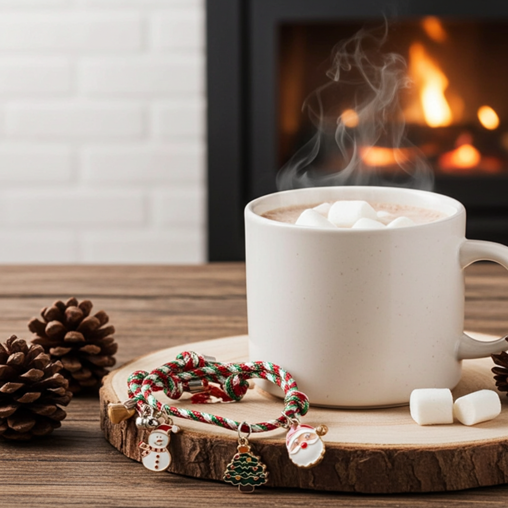 Bracciale di Coppia Natale – Ciondolo Renna/Albero/Pupazzo con Campanellino
