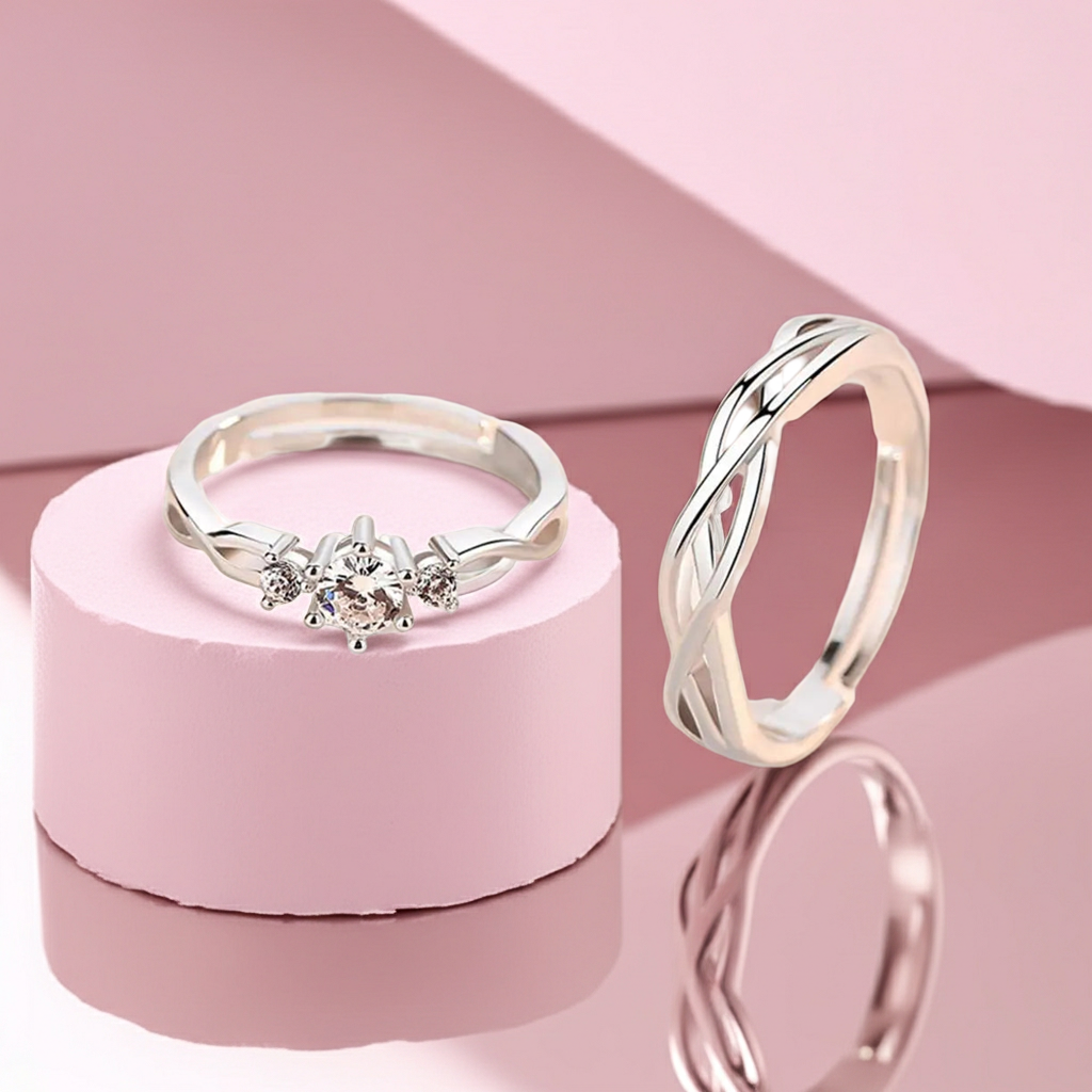 Coppia di Anelli Romantici Regolabili in Argento | Stile Minimal Coreano