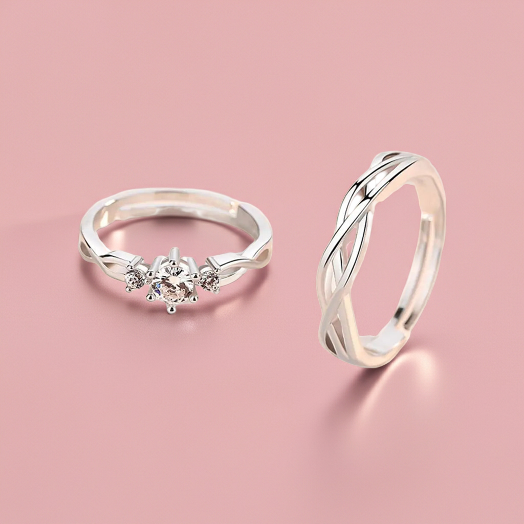 Coppia di Anelli Romantici Regolabili in Argento | Stile Minimal Coreano