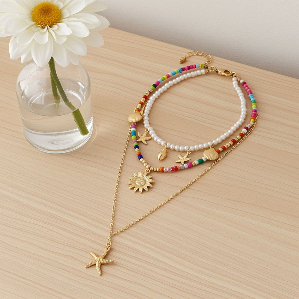 Collana Bohemia con Stella Marina & Conchiglia • Perla Colorata • Stile Estivo Fashion | LoveDrop™ Italia