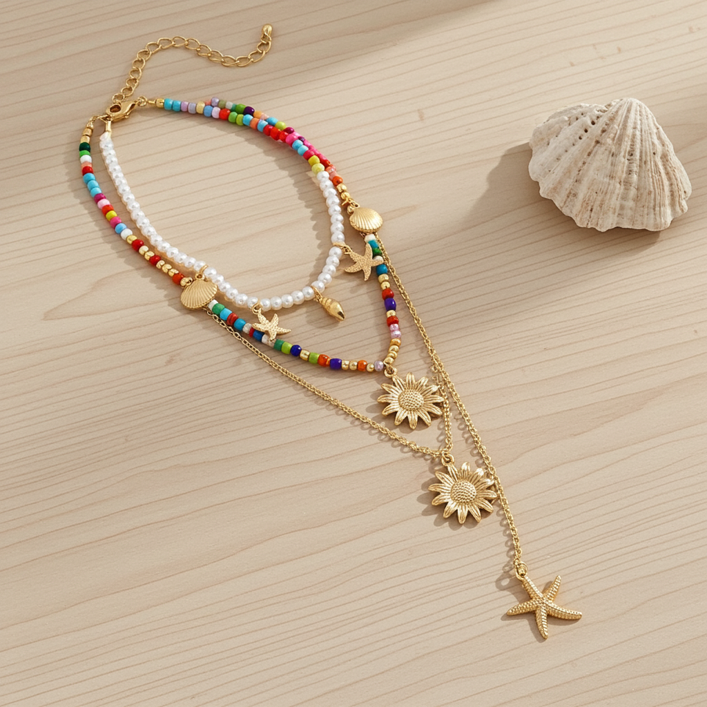 Collana Bohemia con Stella Marina & Conchiglia • Perla Colorata • Stile Estivo Fashion | LoveDrop™ Italia